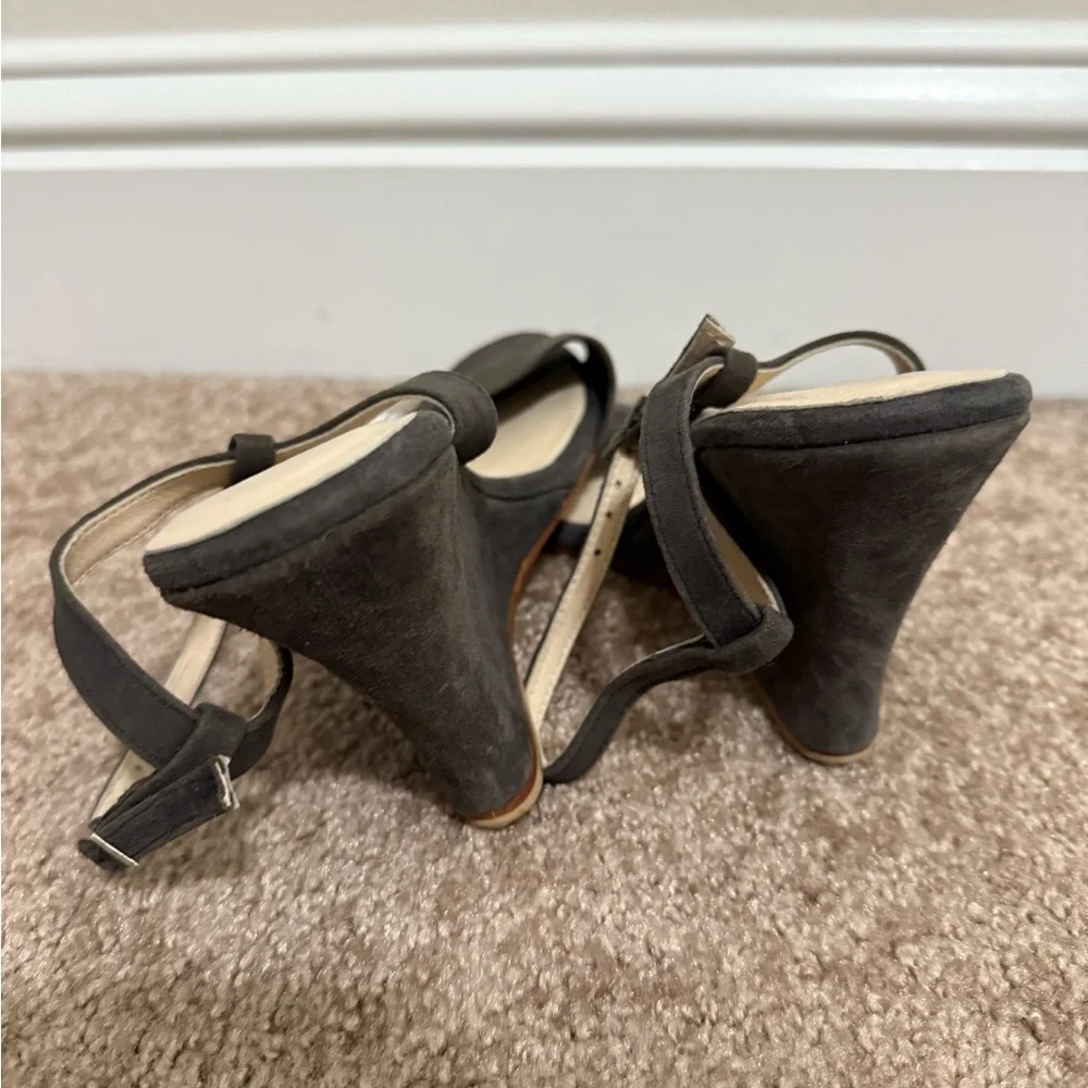 Matt Bernson Black Suede Crystal Bow Wedge Sandals | Size 37 | 3.5” Heel